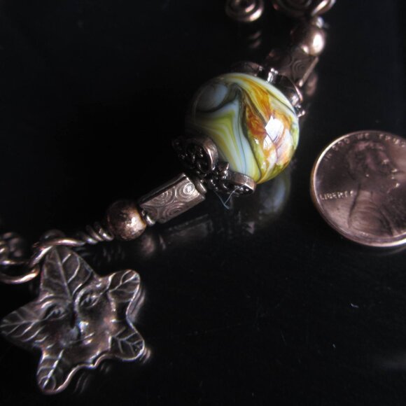 VIKING WEAVE BRACELET - Copper with Lampwork Bead - Maple Leaf Charm - Handmade - Picture 6 of 9